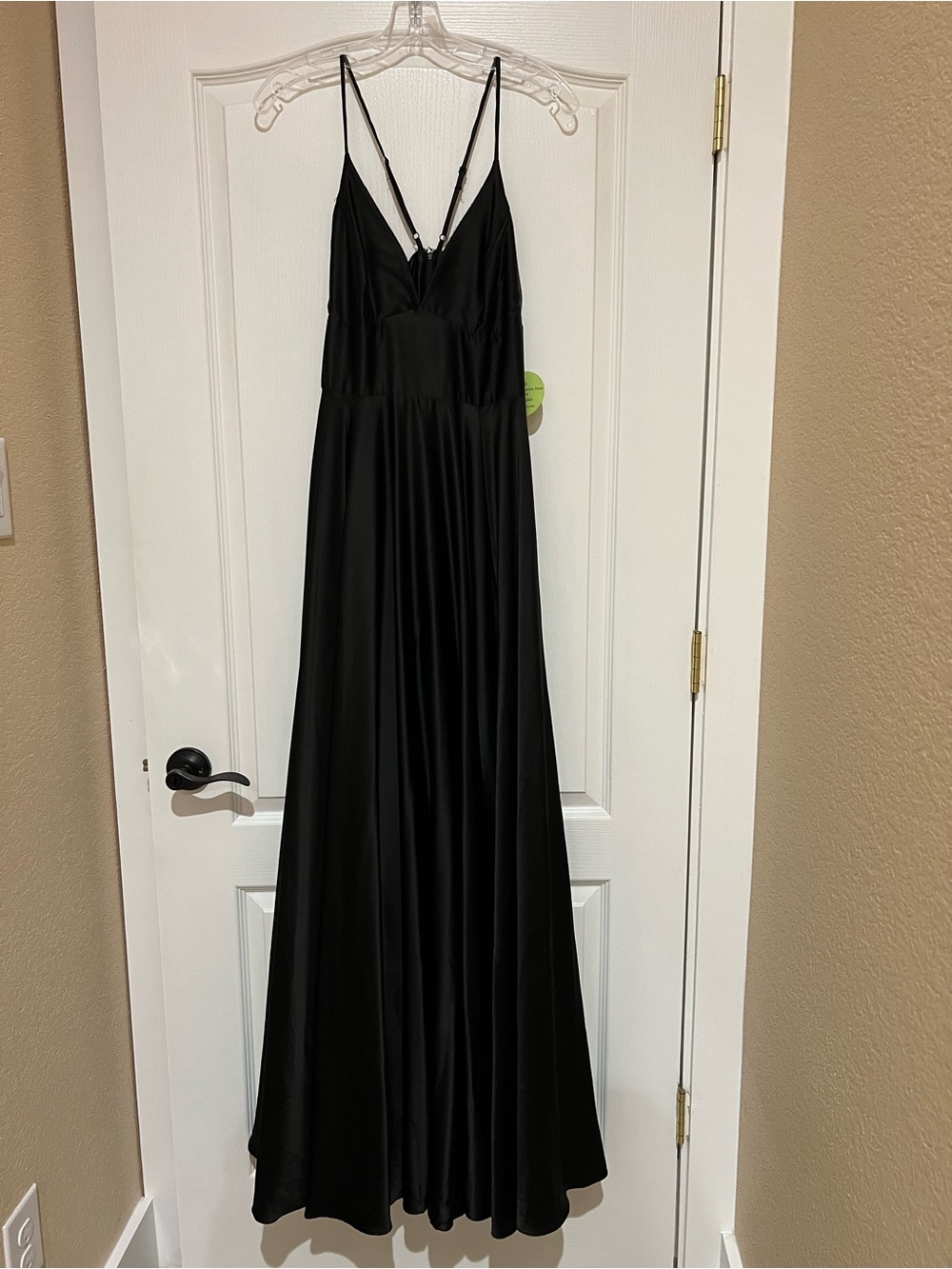 Windsor Black Satin Spaghetti-Strap Prom Gown